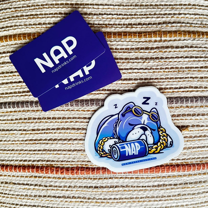 Pack de Stickers, Un bouledogue qui dort ainsi que deux sticker violet à l'effigie du logo de NAP