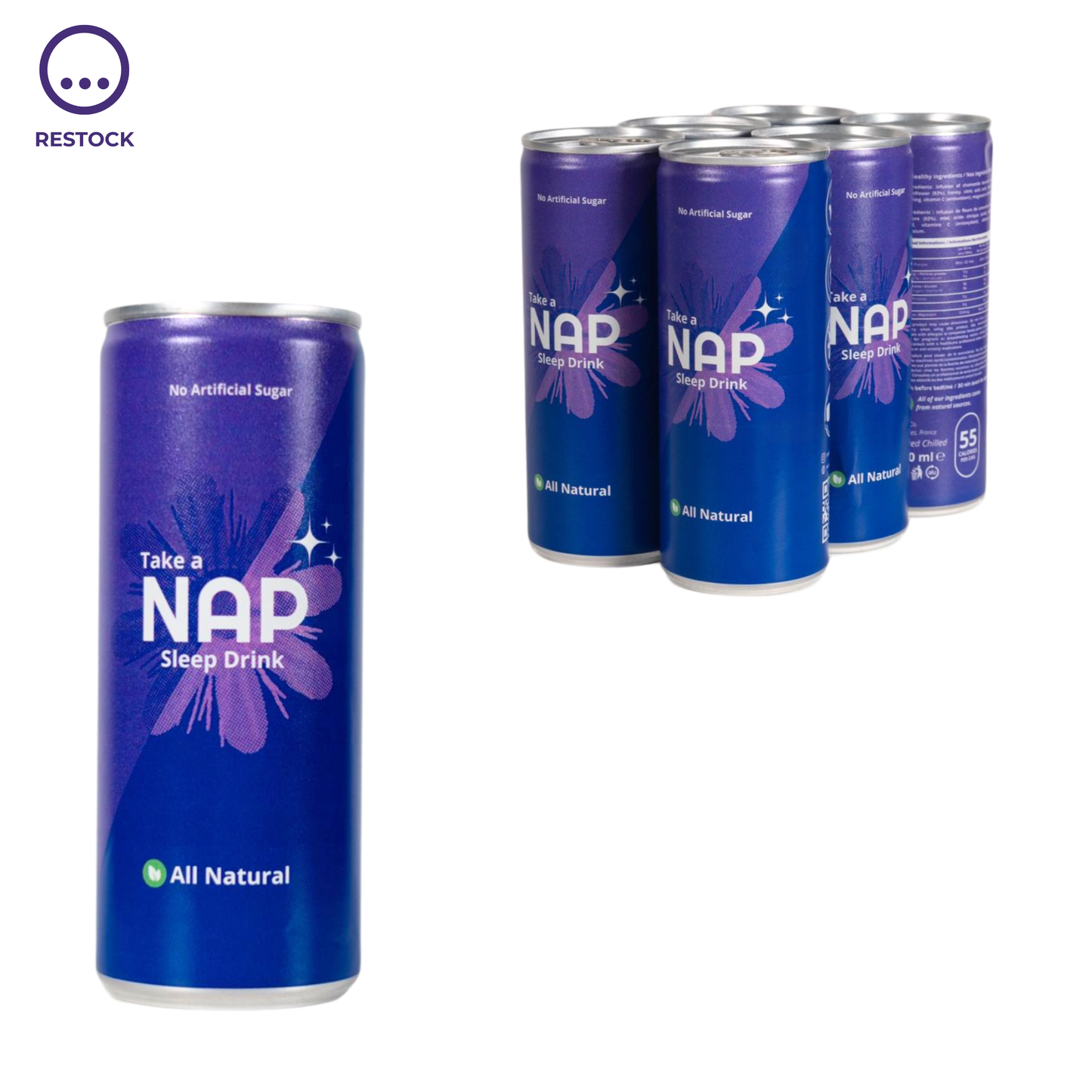 Canette de NAP en premier plan ainsi qu'un pack de 6 canettes en second plan